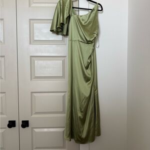 One-Shoulder Satin Maxi Dress in Sage Green